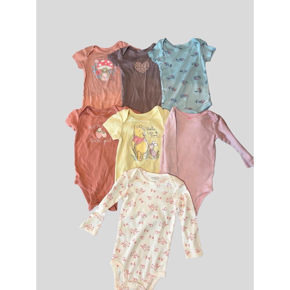 Baby Girl Clothes Lot 12M Mixed Brands Carter’s Disney Pooh Bodysuits 7 Pieces